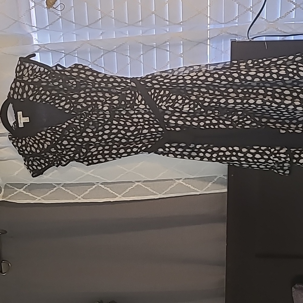 Black and white faux wrap dress